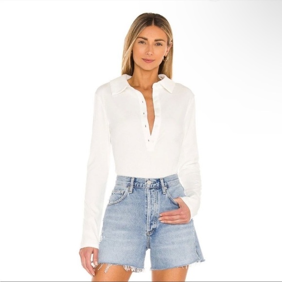 LOVERS and FRIENDS White Flora Bodysuit Long Sleeve Ribbed Button Front Sz XL - Picture 1 of 16